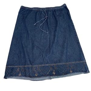 Denim Blue Skirt with Embroidered Hem